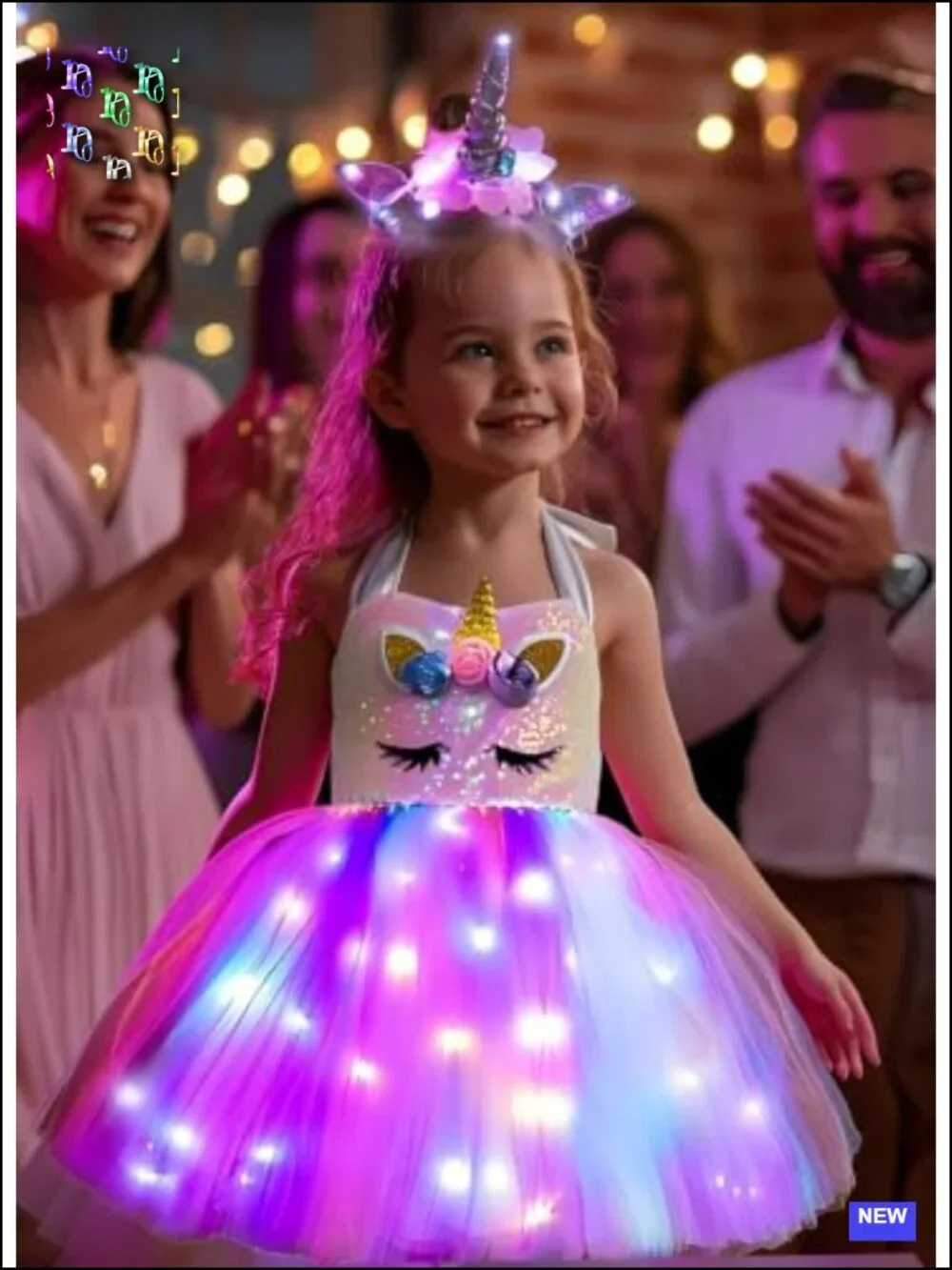 Girls LED Light Up Unicorn Costume Dress with Wings Tutu Halloween Cosplay